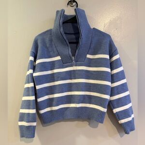 Cropped Blue and White Striped Women's Sweater NWOT Size M